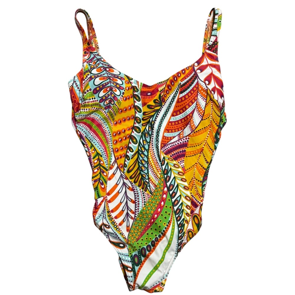 ROIDAL Spain Luxury one piece swimsuit tropical D cup sz6 highcut leg‎ bold chic